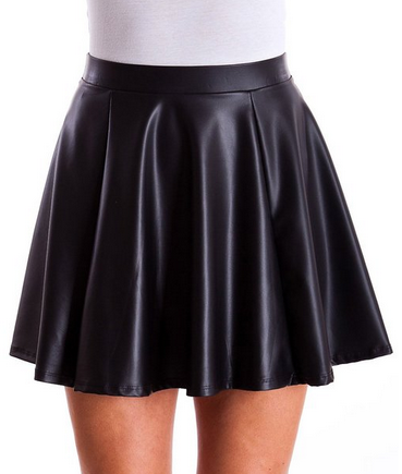 Ladies Black Sheen Texture Flare Banded Waist Skirt, Usa Made